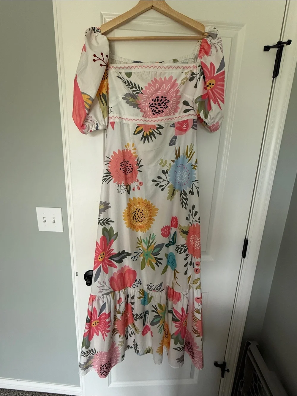 Hope's Floral Maxi Dress in White with Pink, Orange & Yellow Flowers - Picture 2 of 4